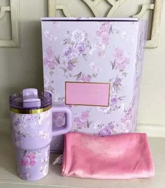 2026 US STOCK Mini 14Oz TUMBLER Early Lilac Blue Magnolia Stainless Steel perfume Tumbler cologne 40Oz Silicone Handle Lid And Straw Cute Small Cups Mugs Water 11