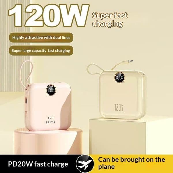 Mini Power Bank 20000mAh Fast Charging Portable External Charger 120W Digital Display External Battery for iPhone Xiaomi HUAWEI