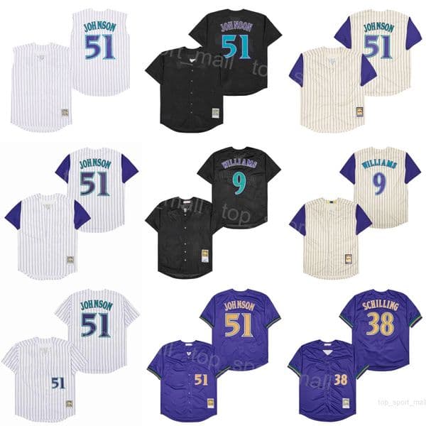Throwback 1999 2001 Baseball 51 Randy Johnson Jerseys Man Retro Vintage 38 Curt Schilling 9 Matt Williams Retire All Stitched Purple White Black Beige Team Sale XWS