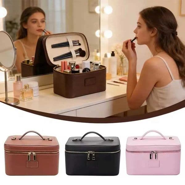 Designer Travel Ladies Leather Split Handheld Toiletry Case Bag Portable Hanging Makeup Organizer Box Dopp Kit Cosmetic Bag For Women J260608