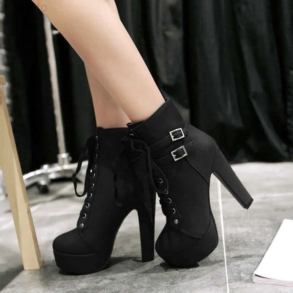 cross European and American style strap short boots high heels womens shoes waterproof platform belt buckle low cut womens booR260608