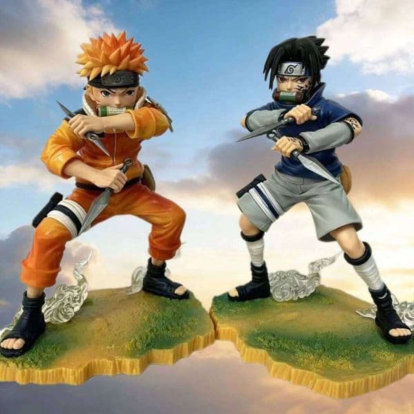20cm/8in New Anime Figure Uzumaki Naruto Sasuke Battle Scene Model Statue PVC Desktop Ornament Decoration Toys Gifts 26L0608