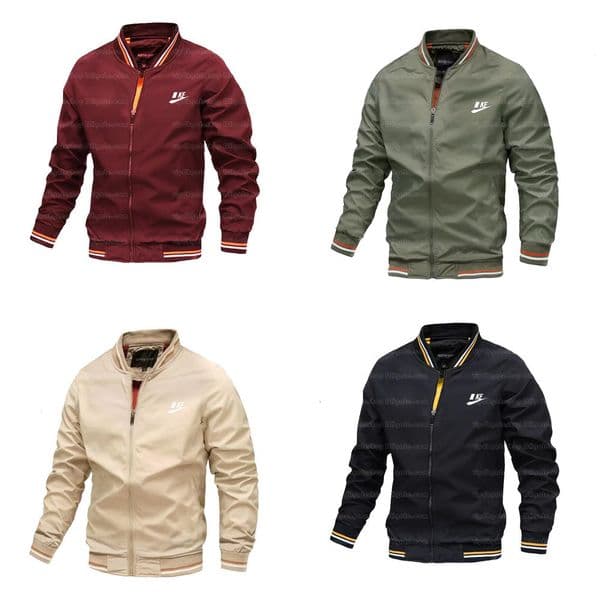 Men's Black Zip Up Bomber Jacket Yellow White Striped Ribbed Trim Casual Baseball Style Lightweight Outerwear For Streetwear And Daily Fashion