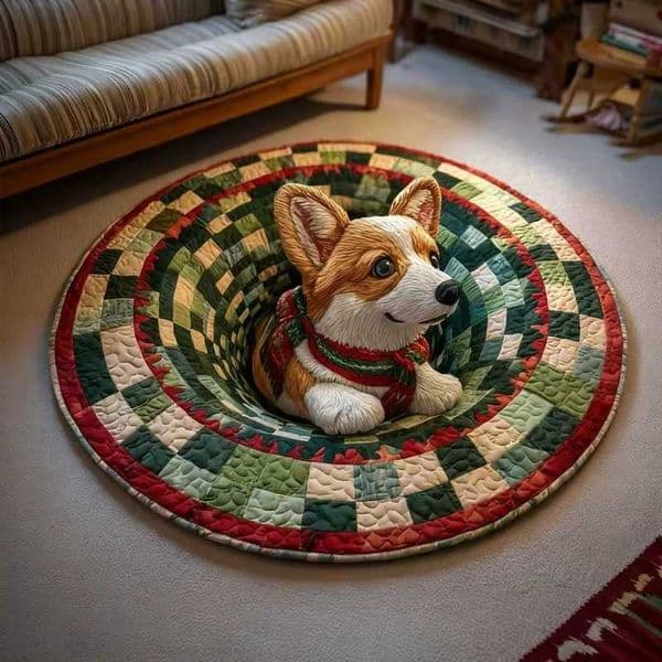3D Magic Illusion Rugs Corgi Gnome Santa Design Hole Effect Carpets for Christmas Home Decor Floor Mats D260609