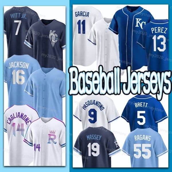 7 Bobby Witt Jr. Baseball Jersey 16 Bo Jackson 14 Jac Caglianone 11 Maikel Garcia 13 Salvador Perez Royals 9 Vinnie Pasquantino 5 George Brett 19 Michael Massey 28 Isbel