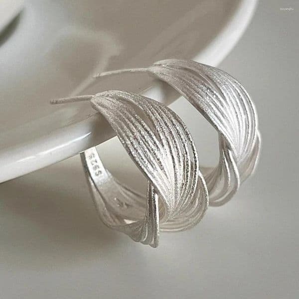 Hoop Earrings PANJBJ 925 Sterling Silve Frosting For Women Crossing Line Hollow Out Retro Versatile Jewelry Gift Drop