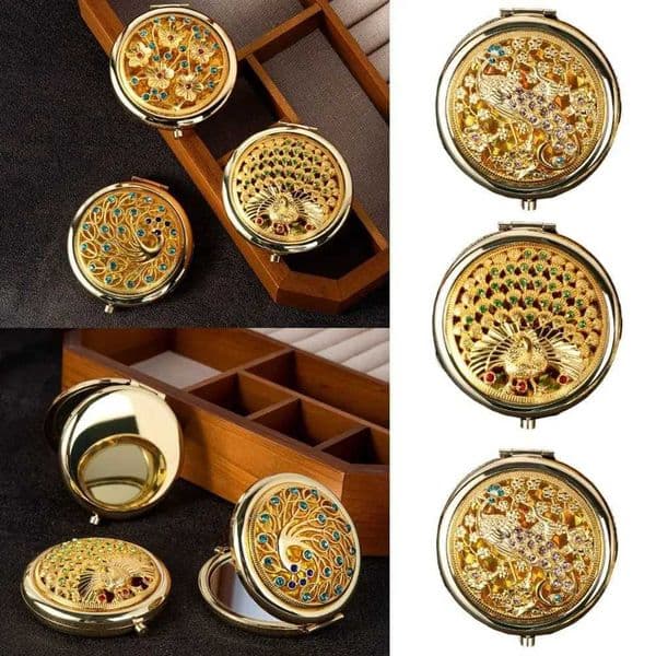 Mini Metal Exquisite Mirror Gliter Decorative Portable Mirror Elegant Crystal Pocket Mirror Women C260609