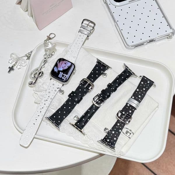 new Exclusive dot leather loop band For Apple Watch women 44mm 40 45 41 49 42 38 Series11 10 9 8 SE 7 6 5 4 3 Love Pendant Strap