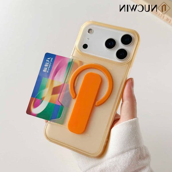 Icy Mist Translucent Magnetic Bracket Phone Case For iPhone 17 Pro Max 16 15 14 Pro Max 13 Wireless Charging Ring Stand Cover L260609