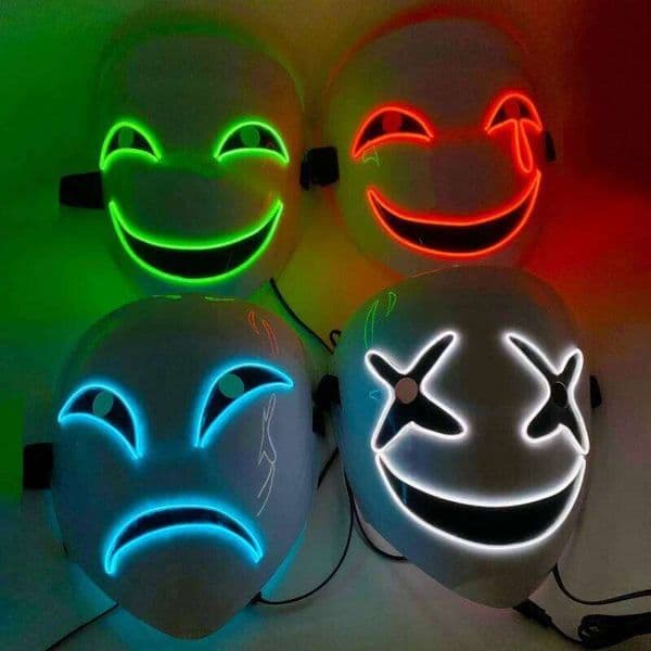 New Creative LED Halloween Glow Mask White Green Blue Red Crying Smile Clown W260609