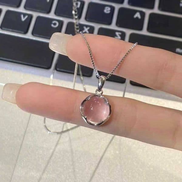 Crystal Fairy Round Elegant Pink Pendant Necklace Simple Design Korean Fashion Girls Women Star Clavicle Chain Jewelry GiftsR260609