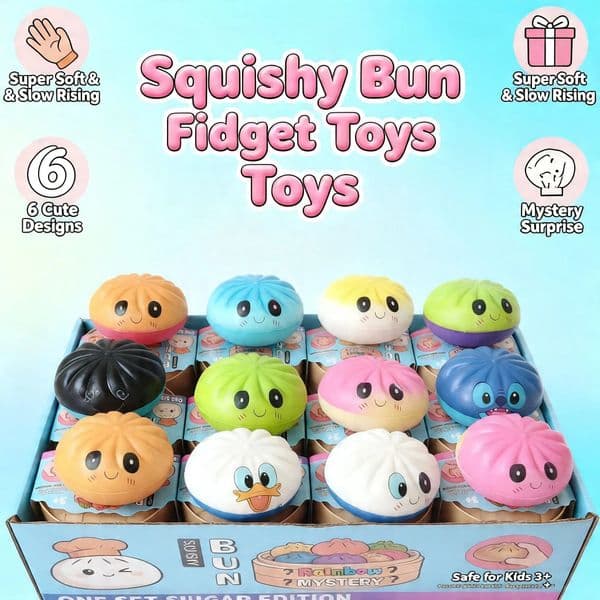 Needoh Cute Dumplings Schylling NeeDoh Squeezter Sensory Squeeze Bun Toy needoh Nice Baozi Character Inside Pack of 12pcs