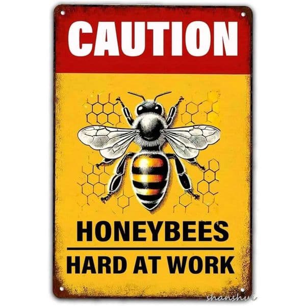 Luxury Designer Decor Caution Honeybees Hard At Work room Metal Sign Honey Bee Wall Art Iron Poster Painting Tin Signs For Home Cafe Bar Far 14