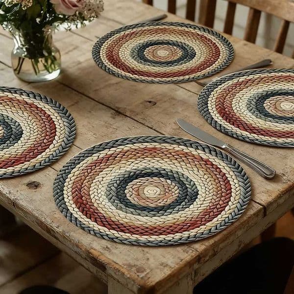 Round 4pcs/set Beige Retro Placemat Bohemian Style Art Placemats Ceremonial Table Kitchen and Restaurant Decor Supplies Props J260609