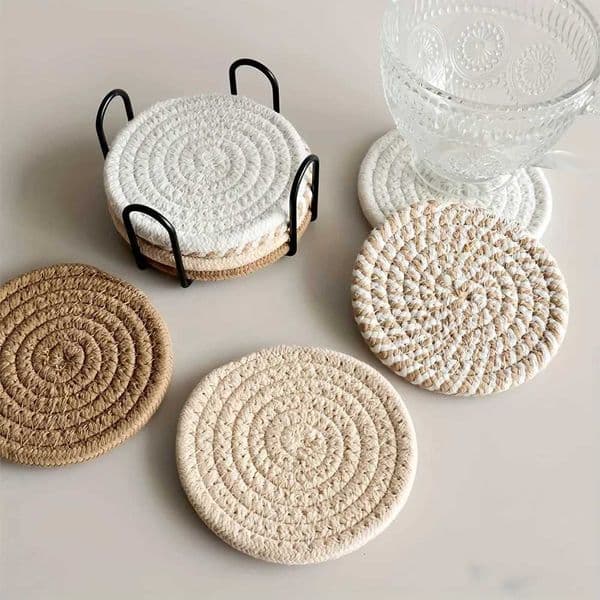4/8pcs Absorbent Drink Coasters Minimst Cotton Fabric Coasters with Non-Woven Lining for Coffee Table Home Decor J260609