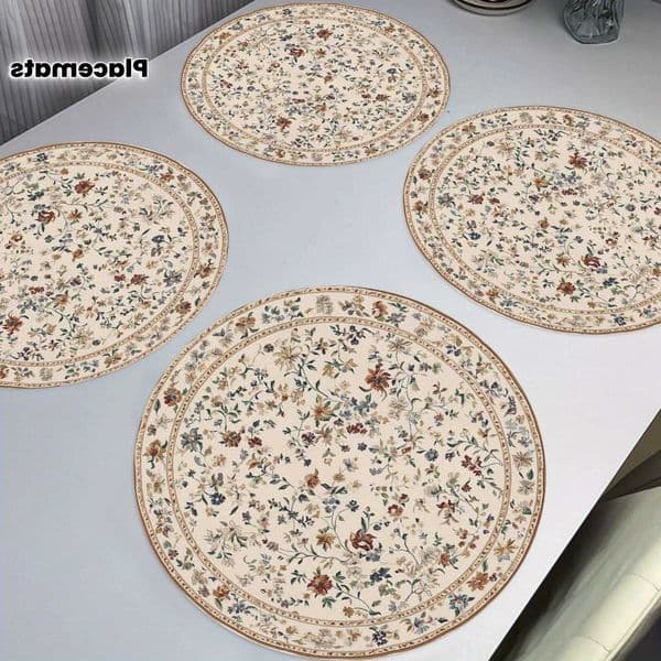 Circular VIKAMA American Placemat Vintage Floral Multicoloured Print Rustic Style Easy-Clean Breakfast Table DecorationR260609