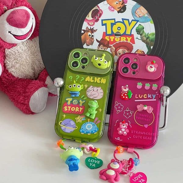 3D Doll Cartoon Alien Lotso Candy Color Mirror Stand Holder Phone Case For iPhone 7 8 11 12 13 14 15 16 17 Plus Pro J260609