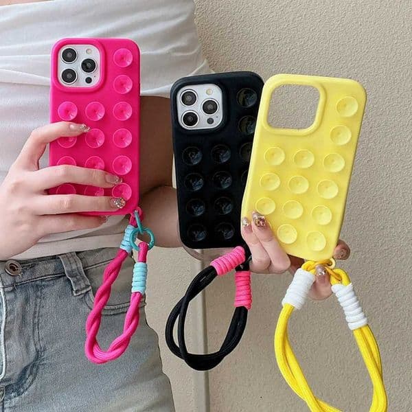 Fashion Cute Candy Liquid Silicone Suction Cup With Wrist Strap Case For iPhone 15 14 11 12 13 16 Pro Max Plus Solid Color Cover J260609