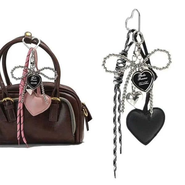 Luxury Charm Tassel Love Heart Pendant Handmade Creative Bowknot Keychain Cute Glossy Pendant Keychain Bag Accessories Q260609