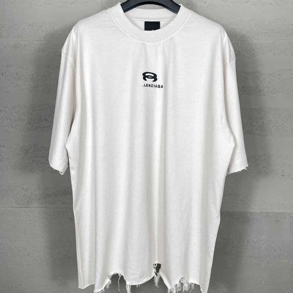 High quality designer clothing Paris B-brand high-end version 2024 new double-ring classic embroidered distressed vintage short-sleeve T-shirt trendy{category}