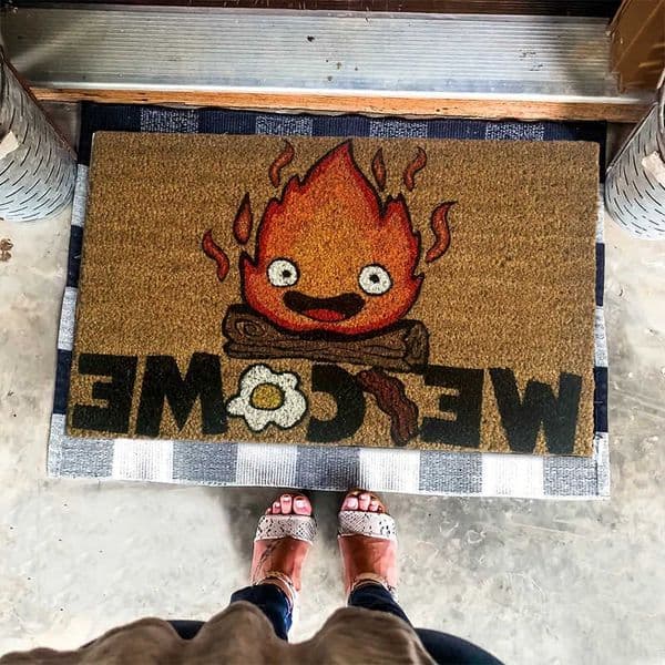 Anime Non-Slip Flame Doormat Washable Polyester for Kitchen Entry Home Decor D260609