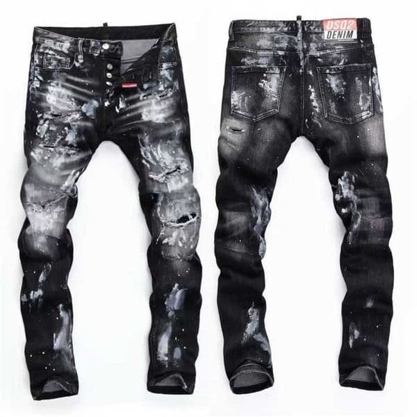 High quality designer clothing D2 new embroidered mens ripped trendy jeans stretchy unique patchwork slim-fit skinny distressed pants for women