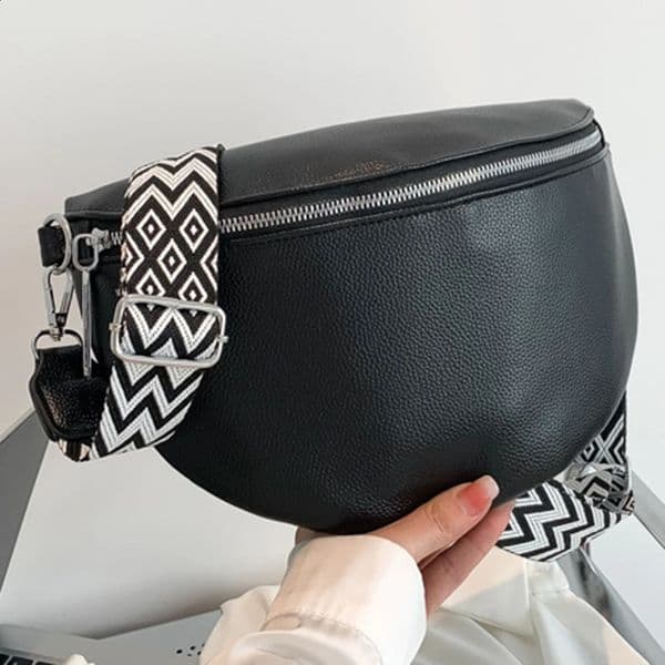 Crossbody Bag Wide Jacquard Strap Traveling Chest Bag PU Leather Fashion Casual Solid Color Portable Simple for Outdoor Hiking 260609