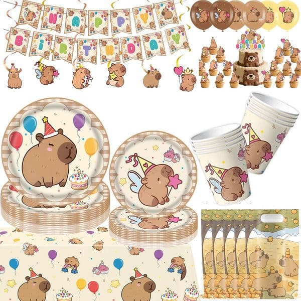 Cartoon Capybara Birthday Party Decoration Disposable Tableware Cup Plate Napkins Tablecloth Banner Baby Shower Party Supplies 260608
