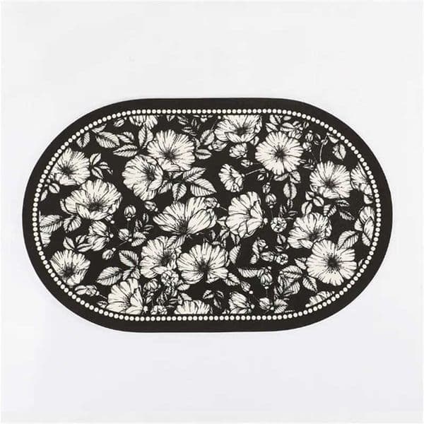 Placemats Black White Flower Oval PU Waterproof Non-Slip Insulation Leather Table Mats Christmas Coaster CupR260609