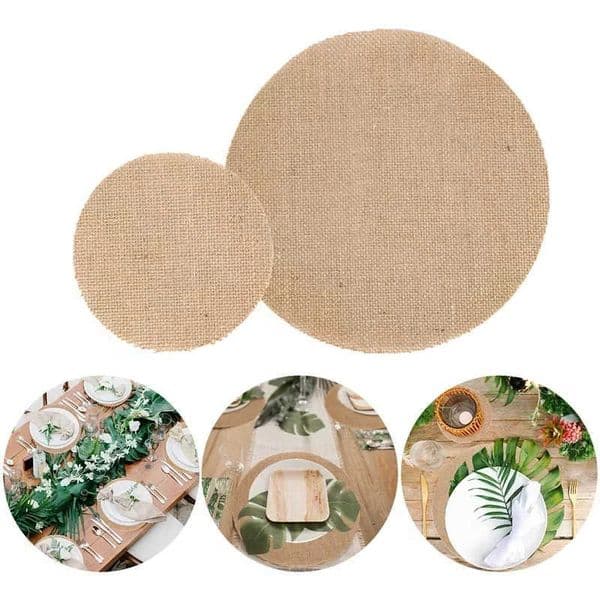 Burlap 10pcs Table Round Linen Jute Placemat Table Mat for Dinner Table Tea Cup Plates Mat for Home Wedding Birthday Party DecorR260609