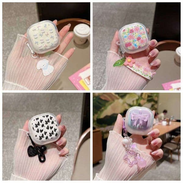 Cartoon For Samsung Galaxy 4pro / buds live /buds2 2pro/ FE/PRO Case Fashion Flower Keychain Silicone Earphone Cover 26W0609