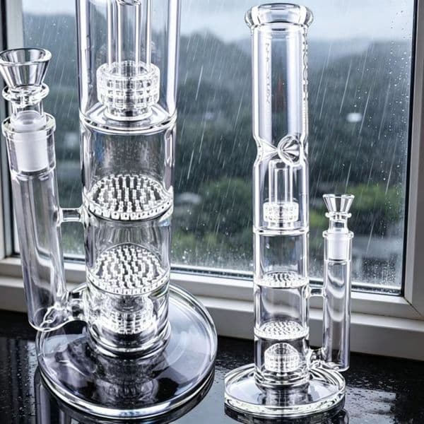 Thick Glass Water Bong Smoking Water Pipe Bubbler Percolator Hookahs Dual Matrix Perc heady Glass Oil Bong With 26cm Tall