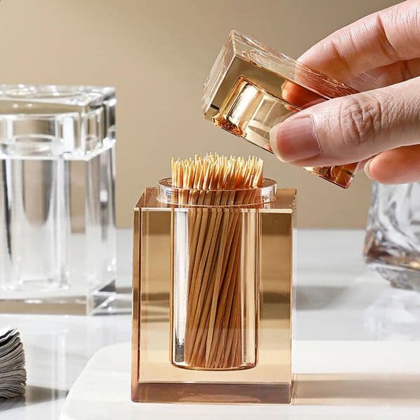y Crystal Glass Toothpick Box Barrel Home Dining Table el Cotton Swab Dental Floss Storage Box Jar Clear Glass Container 260609