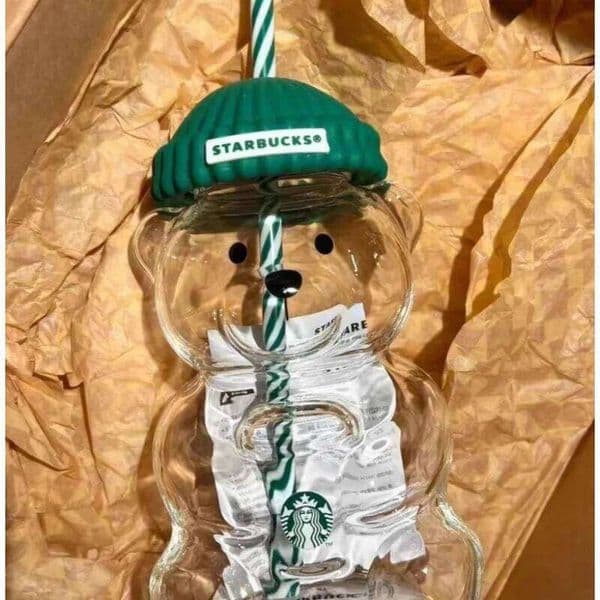 Bear Transparent Straw Tumbler 591ml North America Edition Green Silicone Lid Leak-Proof Water Bottle For Daily Use 26L0609