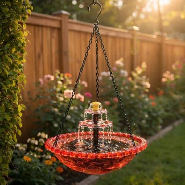 Outdoor Bird Bath WSolar Fountain Pump Glass Bowl Solar Wild Birds Feeder Cascade Hanging Feeding Station for Garden Courtyar 260608