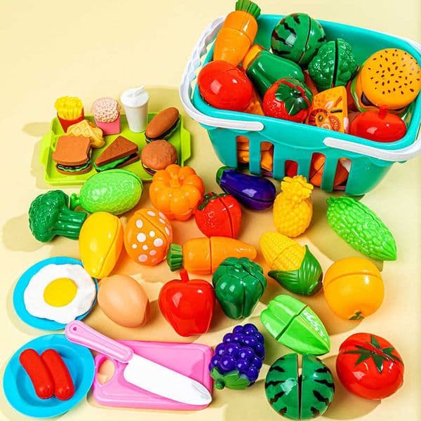 Cut-fruit toys Cut-fruit girls simulation vegetable cake basket childrens family kitchen toy set L260609