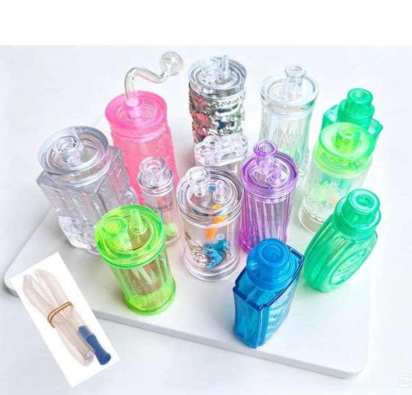 Wholesale cheap colorful Mini Plastic Oil Burner Bong Silent Mini Portable Acrylic Water bongs Pipes with silicone hose and 10mm male smoking oil banger bowl