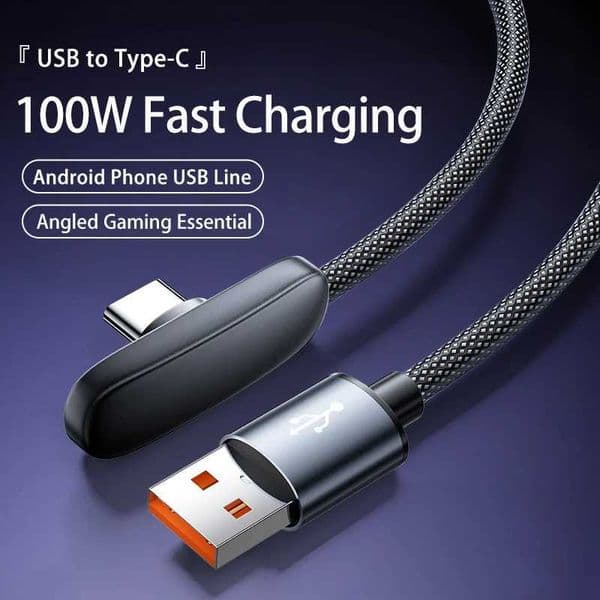 100W 6A USB to Type C Fast Charging Data Cable Elbow Braided Android Phone for Samsung Huawei Xiaomi Data transfer Charge Cord C260609
