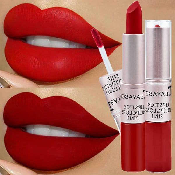 Long Lasting Velvet Matte 1Pc Lipstick Double Head Lip Gloss Non-stick Cup Lip Gloss Waterproof 2 in 1 Matte Red Lipstick Makeup M260609