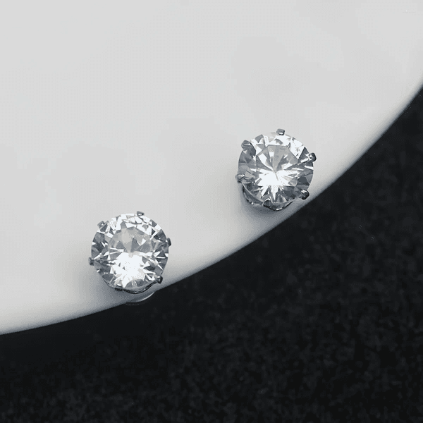 Stud Earrings 1Pair Fashion Style Magnetic For Men Stainless Steel Non-Piercing Clip-On Studs Synthetic Zirconia Sets