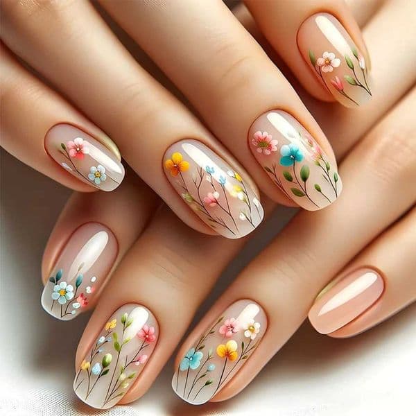 24Pcs Sweet Floral Short Square False Nails with Glue Solid Color Press on Acrylic Nails Simple French Full Cover Fake Nail TipsT260609