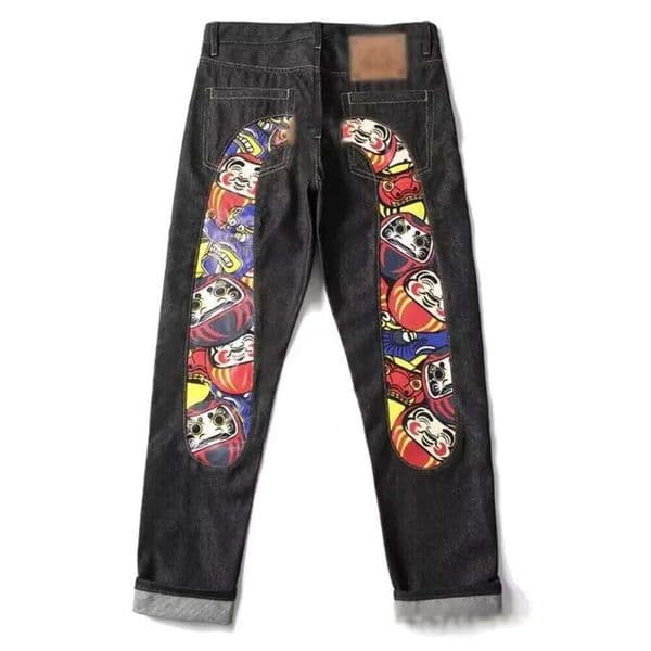 Evisues Jeans Designer Mens Luxury High Street Vintage Slim Fit Jeans Straight Tube Wide Leg Brand Pants Hip Hop Patch High Quality Pants M Shaped Evisues Jeans 0F4