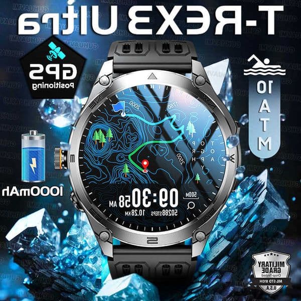 Battery New T-Rex3 Ultra 1000mAh Smart Watch Built in GPS Compass 10ATM Waterproof Sports tracker Outdoors Military Smartwatches C260609