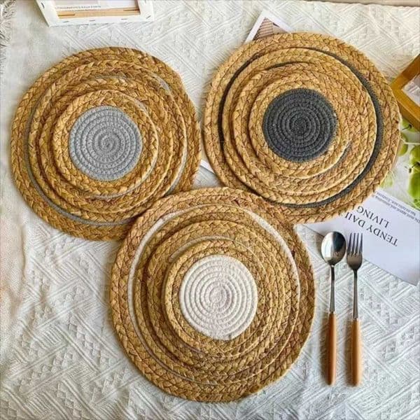 Woven Patchwork Placemat Hand 18/20/30cm Non Slip Round Coaster Cup Mat Boho Heat Resistant Hot Pad Pot Holder Dining Table J260609