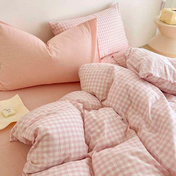 Simple Pink Stripe Bedding Washed Cotton Flat Sheet Pillowcase Full Queen Bed Linen Adult Kids Duvet Cover Set No Filler 26L0609