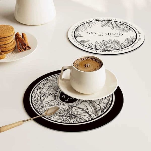 Diatomite 4pcs Retro Coasters Leather Waterproof Insulated Placemats Dish Mat Coffee Mat Kitchen Accessories Cup CoasterR260609