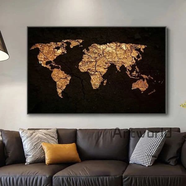 2026 Elegant Black And Gold perfume World Map Canvas Art Premium Global Design Used For Living Room Wall Luxury cologne Home Decoration Free Shipping 1020