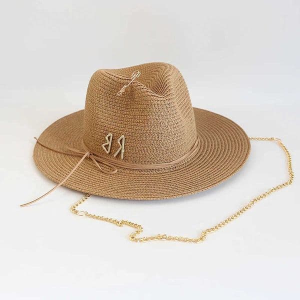 RB Metal Letter Straw Hats for Women Men Summer Outdoor Holidays Beh Sun Hat Straw Hats for Women S260609