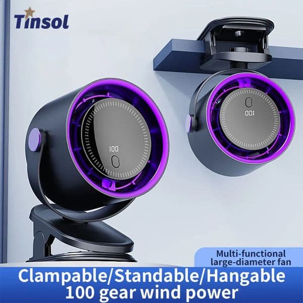 TINSOL Portable Clip Fan Silent Desktop Home and Dormitory Cart Type Rechargeable USB Strong Wind Air Conditioning Fan 260609