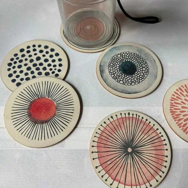 6 sets of circular patterned printed wooden anti-slip coasters suitable for theme party decoration anti-slip coasters J260609
